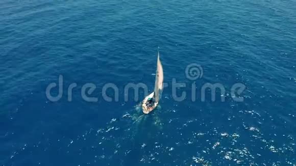 空中观景在开阔的大海上观赏游艇的美丽景色视频的预览图