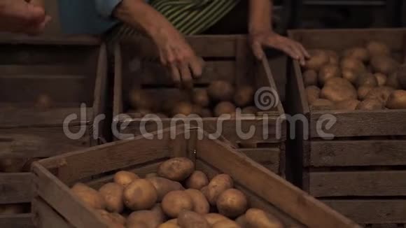 老年人在木箱里摸土豆那个人手上没有手指视频的预览图