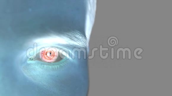 用虹膜扫描关闭男性眼睛未来技术身份识别和视觉概念蓝人3840x2160视频的预览图