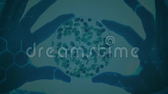 科学组成动画地球与微生物双手相结合视频的预览图