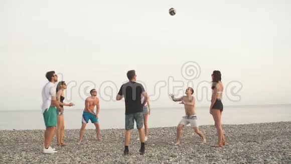 人们在夏天玩沙滩排球视频的预览图