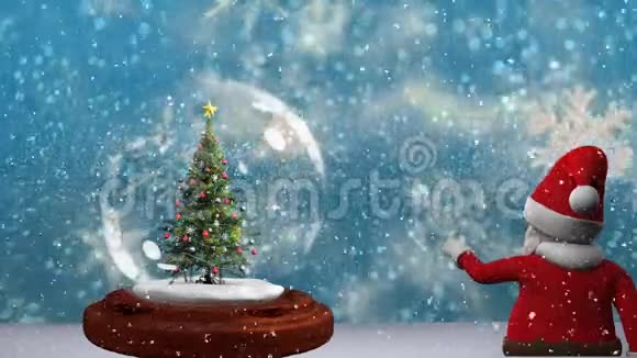 雪球和圣诞老人圣诞树上美丽的圣诞动画视频的预览图