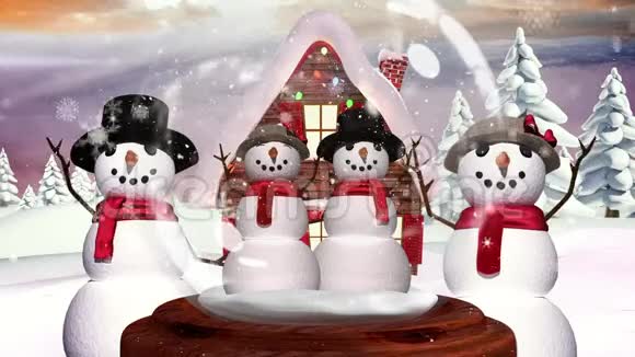 神奇森林中雪人家族可爱的圣诞动画视频的预览图