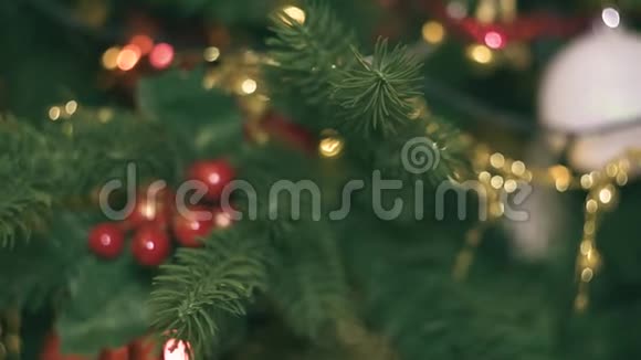 新年的装饰房间里有圣诞树壁炉和礼物视频里有噪音视频的预览图
