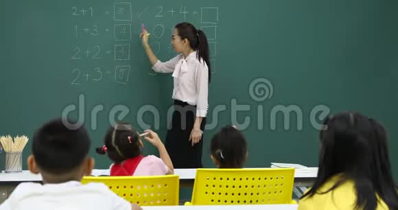 亚洲老师在绿板上写数学题视频的预览图