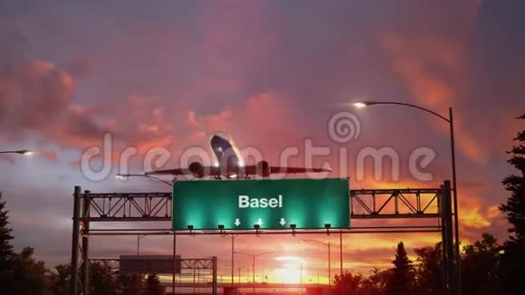 飞机在美妙的日出中起飞巴塞尔视频的预览图