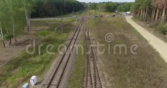 公路与铁路的交叉铁路与公路的交叉美丽林区的铁路视频的预览图