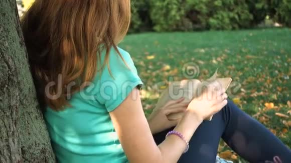 女孩在公园休息看书视频的预览图