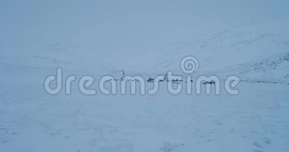 在北极中部许多蒙古包在野外拍摄无人机的视频4k缓慢的动作视频的预览图