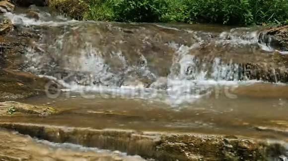 山河在森林中流淌溪水在石头上溢出水流缓慢视频的预览图