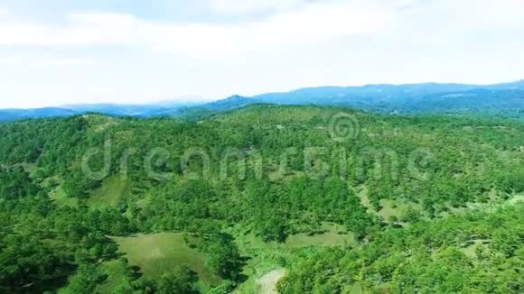 林东大叻森林俯视图无人机4K空中飞过乡村风景优美的绿色森林视频的预览图