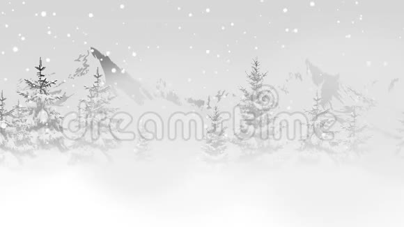 山林中的圣诞树和雪花飘落视频的预览图