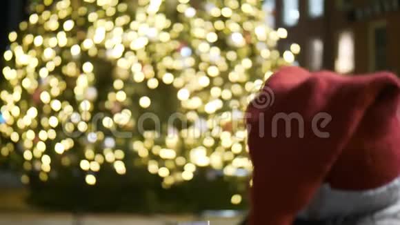 纽约一棵大圣诞树上的年轻女子合影视频的预览图