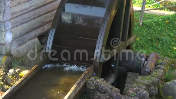 一台旧水磨的轮子在动俄罗斯普斯科夫地区视频的预览图