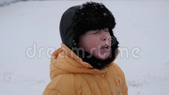 冬天的雪乐趣婴儿在寒冷中哭泣视频的预览图