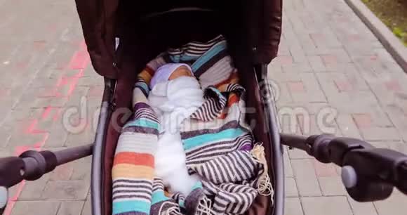 刚出生的小女孩睡在婴儿车里视频的预览图