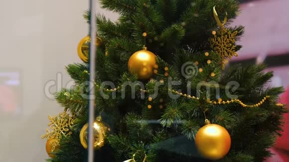 商店橱窗里的圣诞树视频的预览图