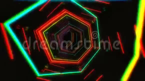 未来派HUD红色六角隧道无缝VJ环4K霓虹灯运动图形LED视频的预览图