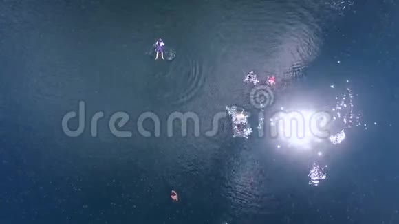 鸟瞰水母湖人们在其中游泳帕劳密克罗尼西亚放大视频的预览图