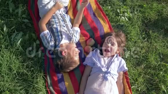 初恋孩子们在草地上说着话玩着大自然的快乐视频的预览图