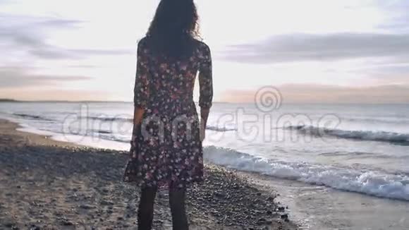 女孩在海滩上散步视频的预览图
