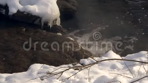 小溪与河汇合雪视频的预览图