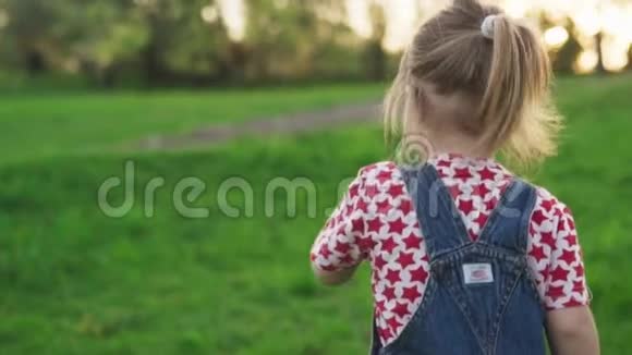 夏季公园的儿童在草坪上奔跑的后景慢动作视频的预览图