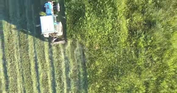 带刀片的拖拉机在田间割草视频的预览图