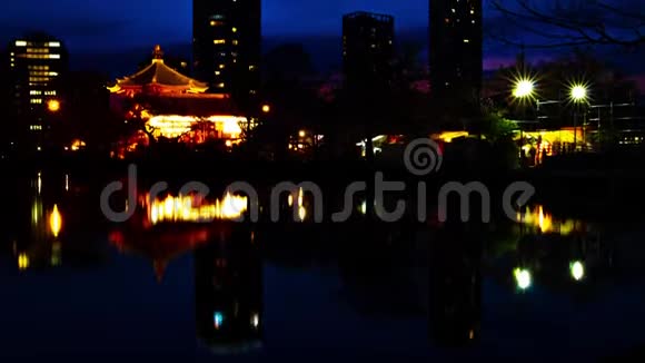 东京上野传统公园池塘附近的日落时间视频的预览图