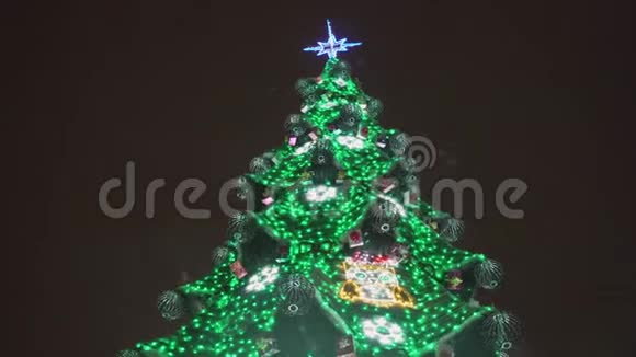 节日圣诞树与多色灯在夜间4k视频的预览图