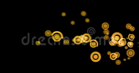 黑色背景下的黄金多粒子波运动电视电影过渡黄金放映动画间隔和假期视频的预览图