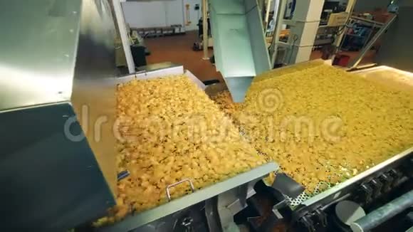 现代工厂输送机在食品设施中移动炸薯片视频的预览图