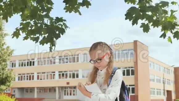 小女生在学校的背景下在笔记本上写字视频的预览图