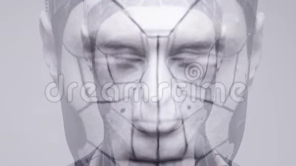 蒙太奇一只白色眼睛的雄性半机人视频的预览图
