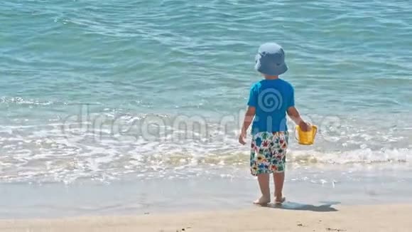 小男孩在海边玩视频的预览图