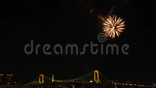 2017年东京黄金圣诞烟花背景彩虹桥视频的预览图