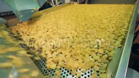 工作输送机在食品厂移动马铃薯薯片视频的预览图