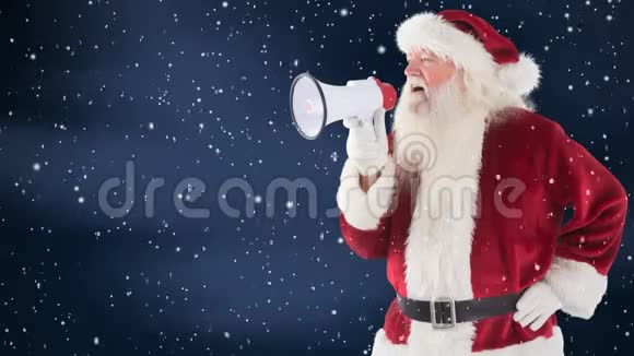 圣诞老人用扩音器和降雪一起喊叫视频的预览图