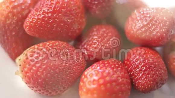 一堆鲜香的红草莓被夏日的阳光包围着展开了一幅幅绚丽的画卷视频的预览图