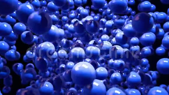 4k运动图形循环动画与景深蓝色球体与强烈的反射和高亮压力视频的预览图
