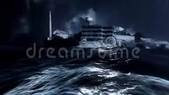 恶魔岛监狱晚上在暴风雨中视频的预览图