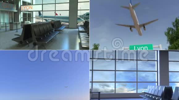 去里昂旅行飞机抵达法国概念蒙太奇动画视频的预览图