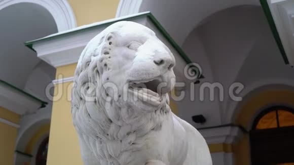 冬天在宫殿附近的狮子雕塑视频的预览图