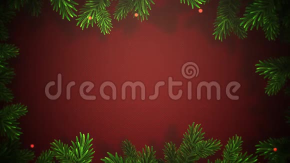 动画特写摘要bokeh和红色背景上的圣诞树树枝视频的预览图
