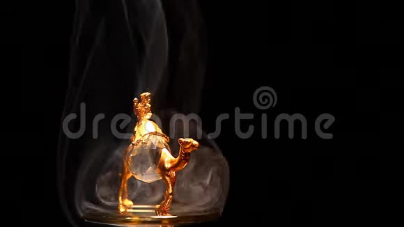金色骆驼图案烟雾暗背景高清镜头视频的预览图