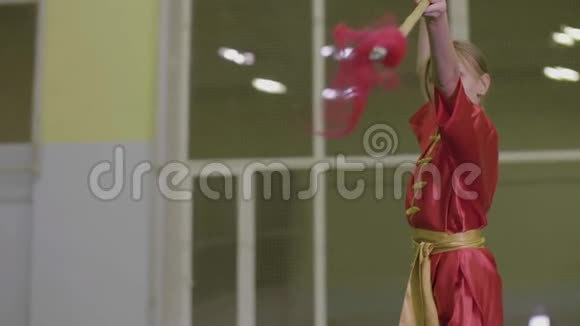 近景矛攻武术太极女红中国传统服装视频的预览图