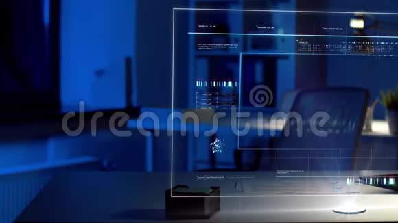 夜间办公室虚拟屏幕视频会议视频的预览图