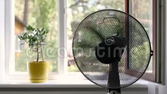 在炎热的夏天电风扇在房间里工作视频的预览图