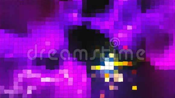 带有闪光效果和方形粒子的紫罗兰马赛克计算机生成抽象数字技术背景3d视频的预览图