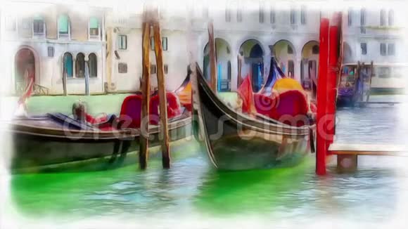 美丽的威尼斯甘多尔斯在波浪上摇摆威尼斯大运河视频的预览图